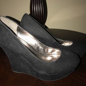 Suede Black Wedges